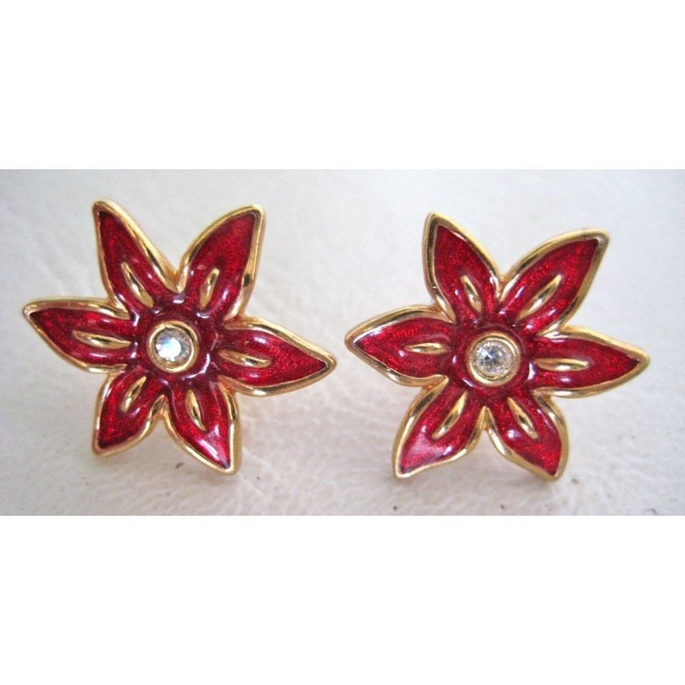 Vintage Red Poinsettia Stud Earrings by Avon